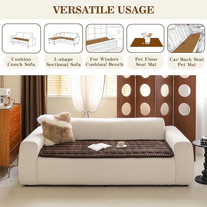 MYSKY HOME Couch Covers for 2 Cushion Sofa, Couch Cover for Dogs, Sofa Covers for Pets Washable, Soft Non-Slip Sofa Slipcovers, Loveseat Couch Covers, Furniture Protector, Chococlate, 27.6" x 59"