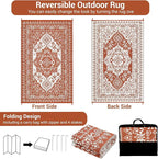 GAOMON Large Outdoor Plastic Straw Rug 10x14 Waterproof Patio Rug Reversible Foldable Portale Camping Mat with Stakes & Bag, Vintage Boho Outside Carpet for RV Garden Deck Porch, Orange Red
