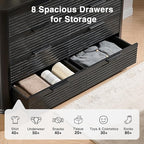 Okvnbjk Fluted 8 Drawer Dresser, 52" Wide Modern Wood Dresser for Bedroom, Chest of Drawers with Curved Profile Design, TV Stand & Storage Organizer for Living Room, Hallway, Black