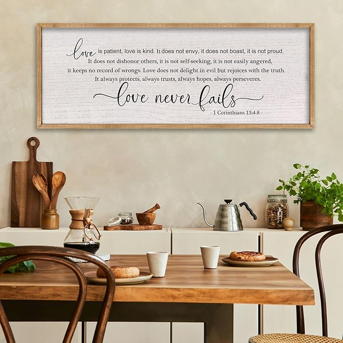 LuZhiQiang Love is Patient Love is Kind Wall Decor 40"X15" Bible Verse Quote 1 Corinthians 13 For Bedroom Above Bed Christianity Couple Sign Large Wood Framed Wall Hanging Art (Wood)