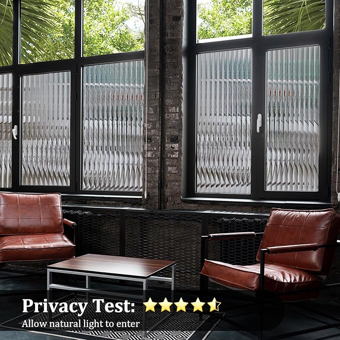 Window Privacy Film, Frosted Reeded Glass Cling, 3D Decorative Coverings with UV Blocking, Adhesive Stickers for Bathroom Doors Cabinet