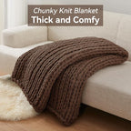 Chunky Knit Throw Blanket, 40''*50'' Knitted Throw Chenille Yarn for Bed Couch, Handmade Dark Brown Crochet Big Thick Blanket, Machine Washable Cute Comfy Blanket for Home Decor