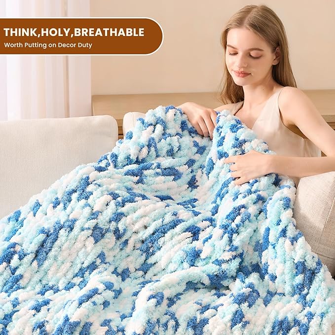 L'AGRATY Chunky Knit Blanket Throw: 50''x60'' Chenille Chunky Knitted Throw Blankets for Bed Couch - Handmade Thick Cable Knit Blanket - Large Crochet Rope Blankets for Home Decor