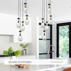 5-Light Raindrop Pendant Light Fixtures, Black Glass Pendant Lighting, Teardrops Modern Hanging Light for Entryway Foyer Kitchen Island Dining Living Room Hallway