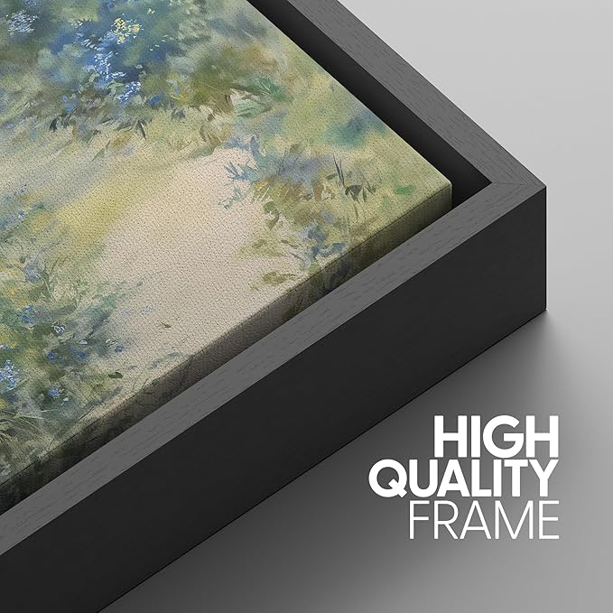 SIGNWIN Framed Canvas Print Wall Art Blue and Green Floral Impressionist Nature Scene Photography Modern Art Minimalist Black and White for Living Room, Bedroom, Office - 24"x36"x3 Black