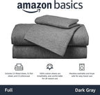 Amazon Basics 4 Piece Bed Sheet Set, 100% Cotton Jersey, Includes Super Soft, Flat and Fitted Sheets, Pillowcase, Full, Dark Gray, Solid