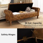 Storage Ottoman Bench for Bedroom, 52" Leather End of Bed with Rolled Arms, Upholstered Ottoman Fit for Living Room, Entryway, Faux Leather Brown
