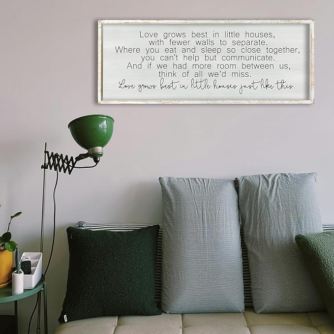 ZZJJHYWGQ Love Grows Best In Houses Just Like This Quote Sign 32"×12" Rustic Love Theme Quotes Couples Wall Decor Family for Above Bed Master Bedroom large Romantic Wall Art Hanging (White)