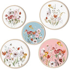 Qunclay 5 Pcs Wall Art Decor Wooden Living Room Wall Decor Bohemian Hanging Farmhouse Geometric 10'' and 8'' Aesthetic Wood Minimalist Posters for Bedroom(Wild Flower)