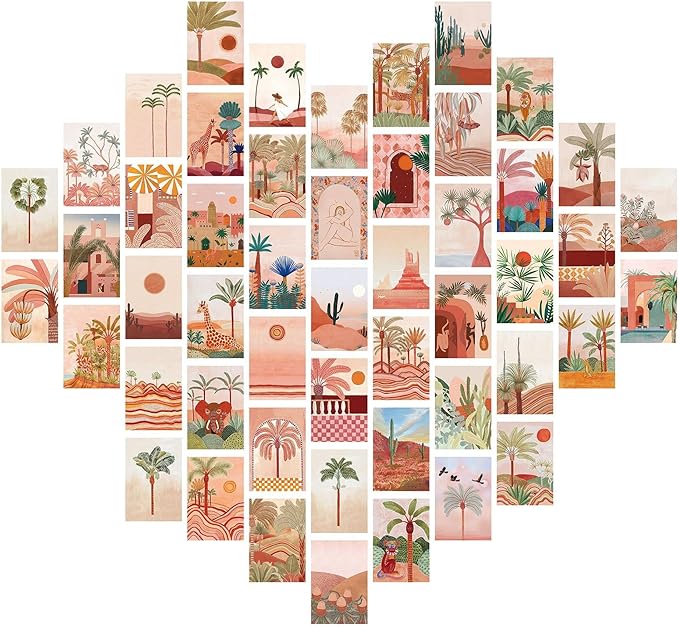 NGETC 50PCS Wall Collage Kit Double-Sided Printed Botanical Illustration Tarot Aesthetic Pictures Retro Wall Art Hippie Room Wall Decor Boho Postcards Pack Nature Posters for Adults Teen Girls Room