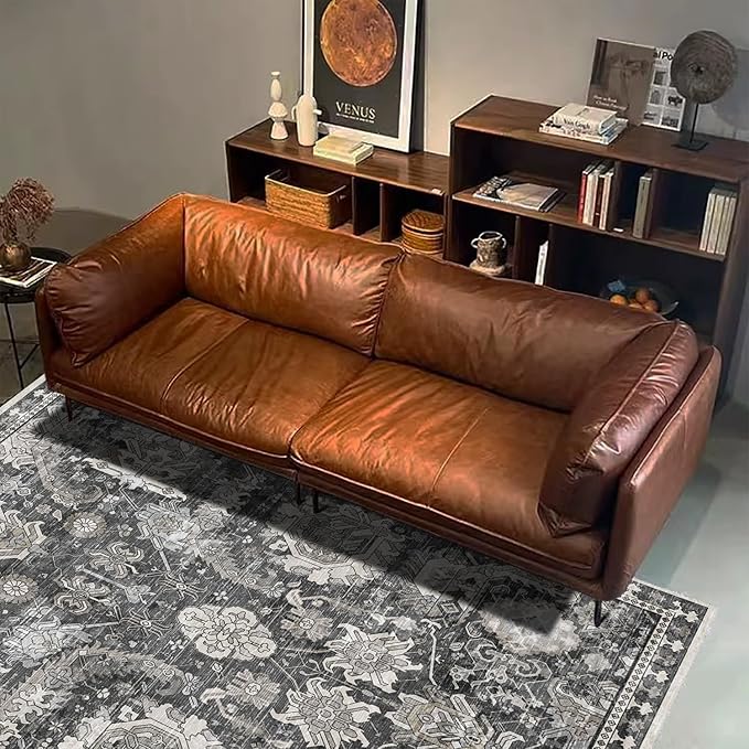 RUGSURE Washable Area Rugs - Perfect for Living Room, Bedroom, Kids Room, Nursery - Stain & Water Resistant Non-Slip, Pet & Child Friendly, Vintage Tribal Area Rugs (Grey, 9' x 12')