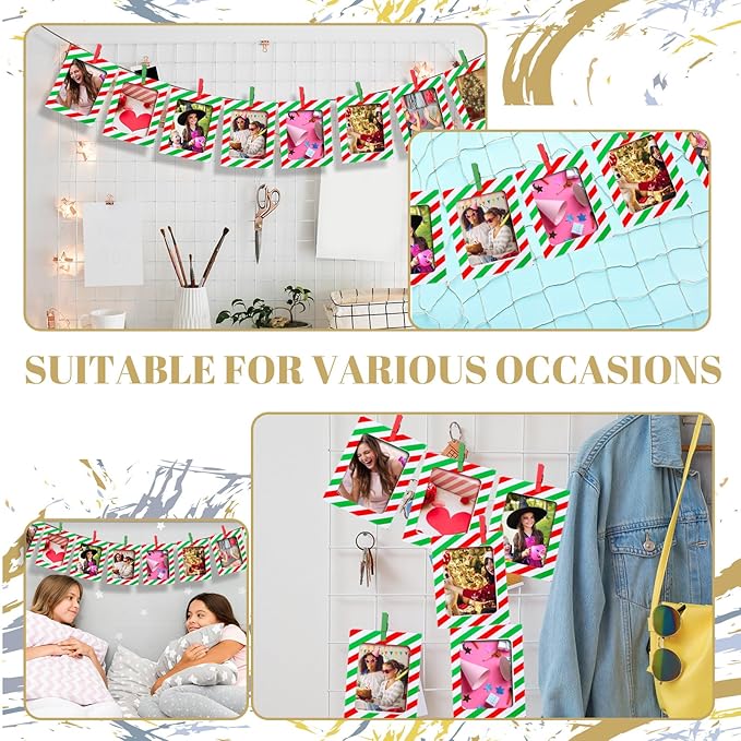 Janlaugh 100 Pcs Christmas Paper Photo Frames 4x6 Red and Green Paper Picture Frame with 100 Clip 10 String Kit DIY Hanging Cardboard Photo Holder Christmas Wall Decor Wedding Home