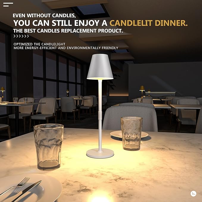 Modern LED Cordless Table Lamp, 4000mAh Rechargeable Battery, 3 Level Brightness Night Light, Metal Shell, Minimalist Design, for Couples Dinner/Coffee Table/Restaurant/Bedroom, White