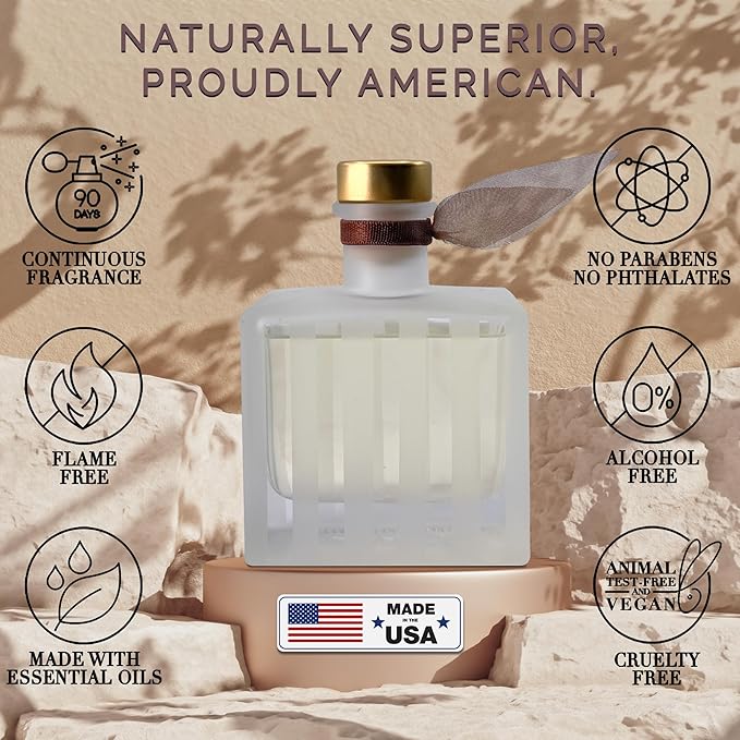 LOVSPA Reed Diffuser Set, Christmas Cabin Scented Oil Diffuser with Sticks, Home Fragrance Accessories for Bathroom Shelf Decor, Aroma Diffusers for Home or Office Desk, USA Made