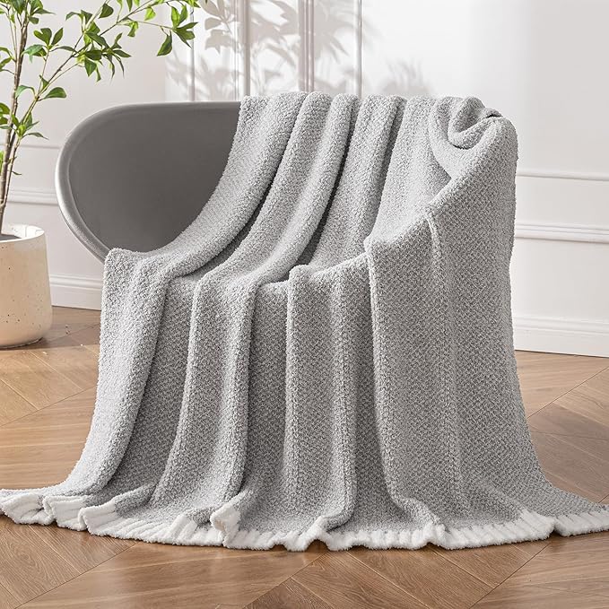 MIULEE Light Grey Super Soft Throw Blanket for Couch, Cozy Fluffy Warm Throws Knit Blankets for Sofa, Bed, Chair, Living Room, Camping, Picnic, 50 x 60 inch