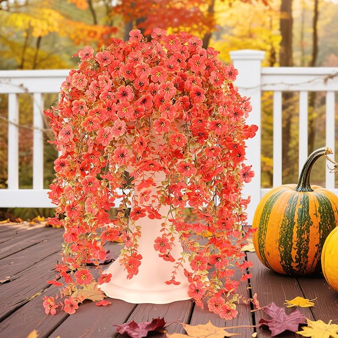 6 Bundles Artificial Fall Flowers for Outdoors Fake Plants Garden Home Fall Decor,UV Resistant Realistic Silk Faux Autumn Flower Indoor Outside Front Porch Patio Balcony Yard Farmhouse(Orange)