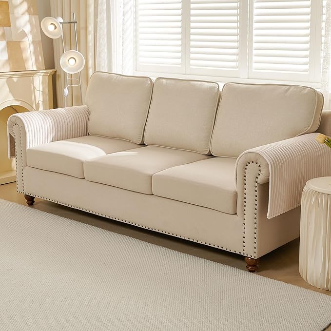 HAOMAIJIA Non-Slip Couch Armrest Covers for Sofa,Fuzzy Couch Arm Covers Set of 2,Washable Thick Soft Recliner Chair Arm Cover Protectors (Off White, 23" x 23" 2 Pack)