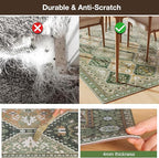 Floor Mat for Home 5×7ft, Easy Clean Plastic Rug-Like Pattern Area Mat for Living Room, Waterproof Vinyl Area Rug for Under Kitchen Table, No Slip Soft Vintage Rug for High Traffic Area (Green)