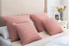 18x18 Throw Pillow Covers Set of 2 Boho Decorative Pillow Shams Stone Washed Cotton Pillowcase Waffle Square for Couch Sofa Chair Bed Car,Coral Pink