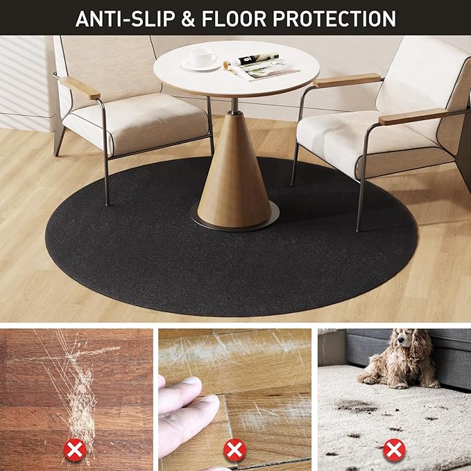Black Plastic Floor Mat for Under Dining Table, 8ft Round No Slip Waterproof Vinyl Area Rug for Home, Anti-Spill Hard Floor Protector Cover for Living Room, Splat Mat for Under High Chair