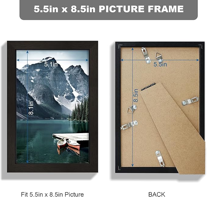 5.5x8.5 diploma Frame - Made of Real Glass and Black Wooden Frame, 5.5 by 8.5 Photo for Wall or Tabletop Display, 1 Pack