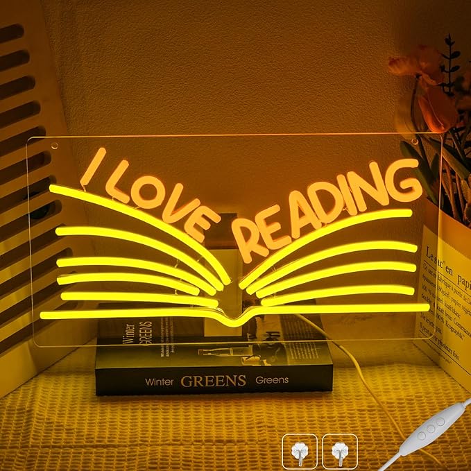 I Love Reading Neon Sign for Wall Decor, Yellow Read More Books Neon Light, Dimmable Classroom LED Light Up Sign for Classroom, Bookstore, Library, Bedroom