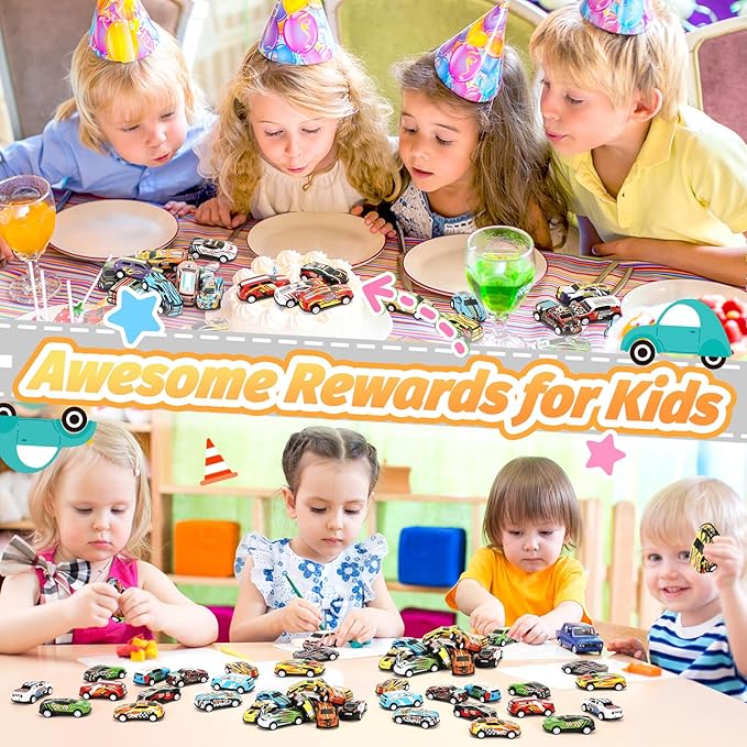 SevenQ Toy Cars Party Favors for Kids, 72Pcs Pull Back Cars Playsets with Storage Box, Mini Toys Race Cars for Kids Goodie Bags Toddler Toys Bulk Prizes Rewards