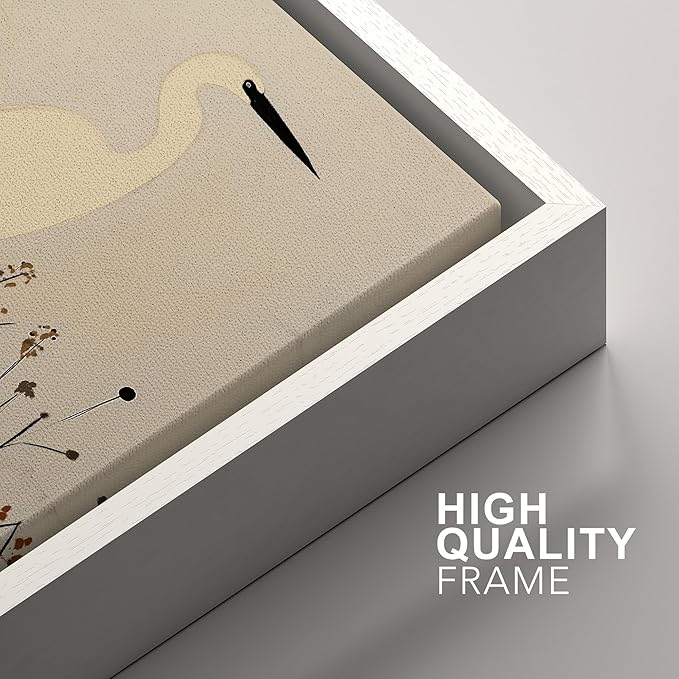 SIGNFORD Framed Canvas Print Wall Art Set Minimalist Heron Art Simplified Shapes in Neutral Tones Illustration Modern Art Decorative Nordic Nature for Living Room, Bedroom, Office - 16"x24"x2 White