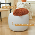 XeGe Fluffy Faux Fur Inflatable Pouf Ottoman, Soft Fuzzy Foot Stool, Plush Furry Foot Rest Floor Pouf Anti-Slip for Kids Girls Adult, Cute Foldable Round Ottoman Cushion Living Room, Burnt Orange