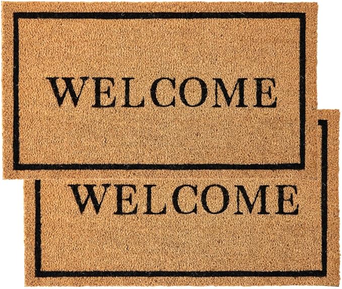 KANKUN Coco Coir Door Mat with Heavy Duty Backing, Welcome Doormat (17" x 30"), Doormat Entrance (Welcome2-2Pack)