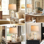 QiMH Table Lamp for Living Room, Farmhouse Lamps with USB A+C and Nightlight, 26" Rustic Bedside Lamps with 3-Way Dimmable Touch Control, Nightstand Lamp for Bedroom, Shabby White, 1 Pack