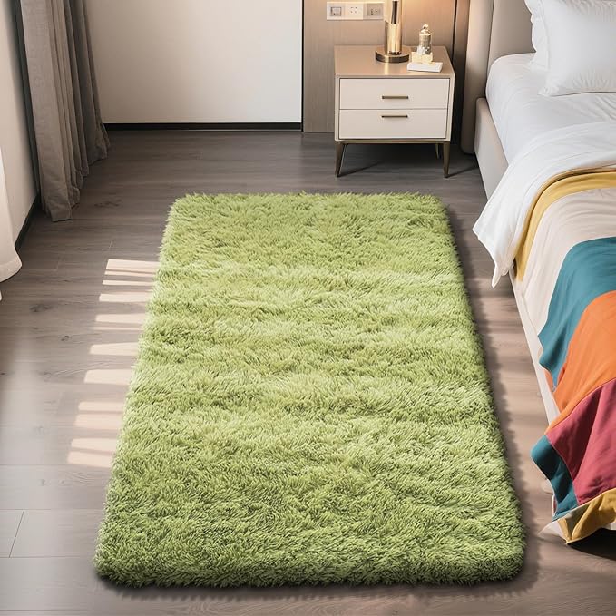 Shag Area Rug for Bedroom 3x5,Green Fluffy Area Rugs for Living Room,Soft Fuzzy Rug Non-Shedding Indoor Plush Carpet for Kids Bedroom Nursery Dorm Home Decor