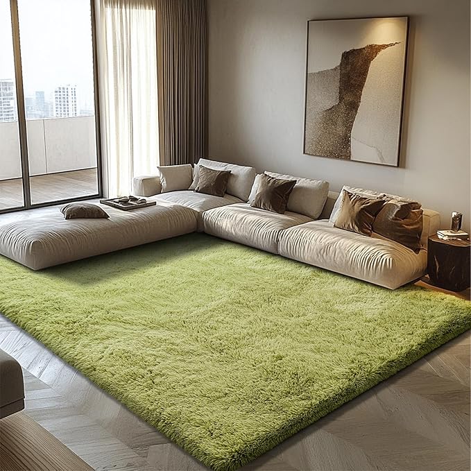 Shag Area Rug for Bedroom 3x5,Green Fluffy Area Rugs for Living Room,Soft Fuzzy Rug Non-Shedding Indoor Plush Carpet for Kids Bedroom Nursery Dorm Home Decor