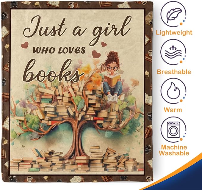Book Lover Blanket Gifts for Women Girls - Just A Girl Who Loves Books Themed Throw for Kids Teen Adults Reader Soft Fleece Cozy Couch Birthday Christmas Lightweight Blanket 50"x60"
