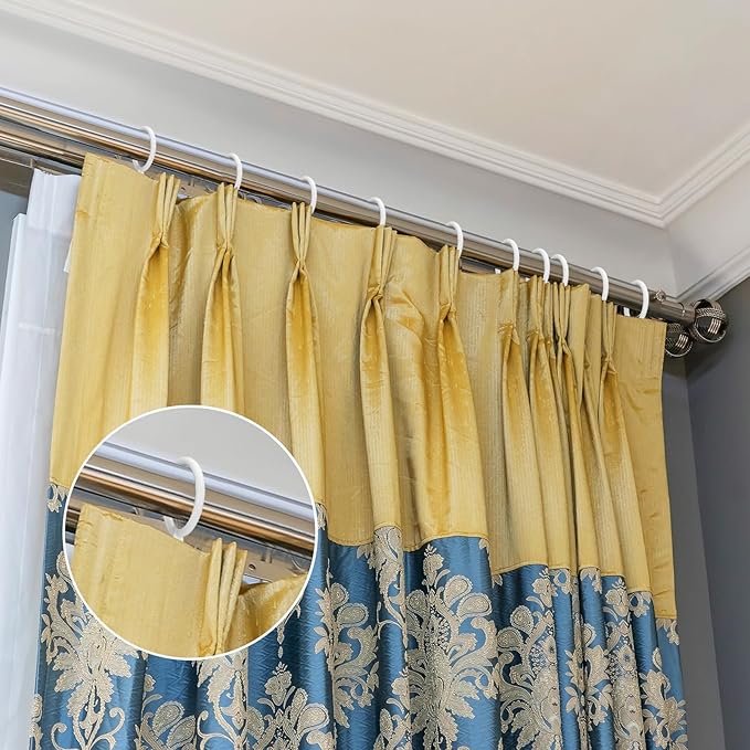 Hotop 60 Pieces 1.26 Inch Metal Drapery Curtain Rings Curtain Hanging Rings and 60 Pieces Metal Curtain Drapery Pin Hooks for Window Door Shower Curtain(White)