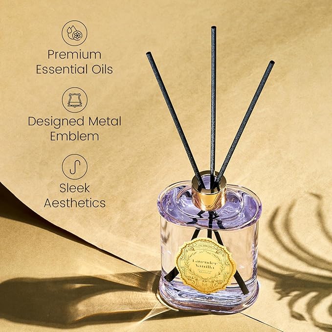 M&SENSE 8.4 oz Large Reed Diffuser for Home | Lavender Vanilla Scent Oil Diffuser with Sticks | Bedroom Bathroom Living Room Decor