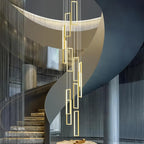 Modern Adjustable Height Pendant Light Fixture Gold 252W LED Pendant Lights 12 Rings Rectangular Chandelier Staircase Large Chandelier Lobby Living Room Foyer High Ceiling Chandeliers