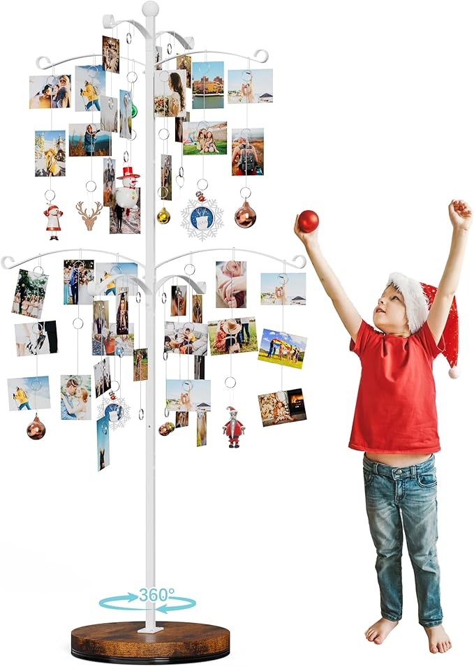 Miratino 5FT Family Tree,Party Photo Display Tree, Picture Holder Stand,90 Clips Holder for 4x6, 5x7 Picture Polaroid Frames Hanging & Card Tree Holders (White)