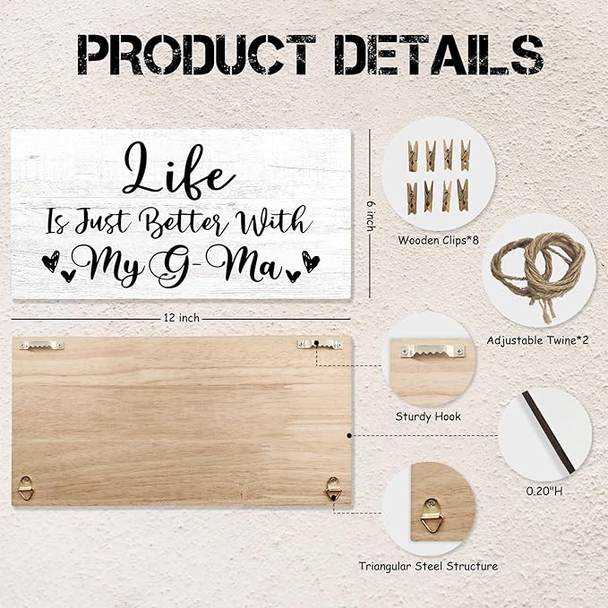 G-ma Gifts Picture Frame Photo Holder for Wall, Birthday Gifts for Grammy Grandma, Thank You Grandmother Grammie Gift from Grandchildren Grandkids Hanging Photo Display