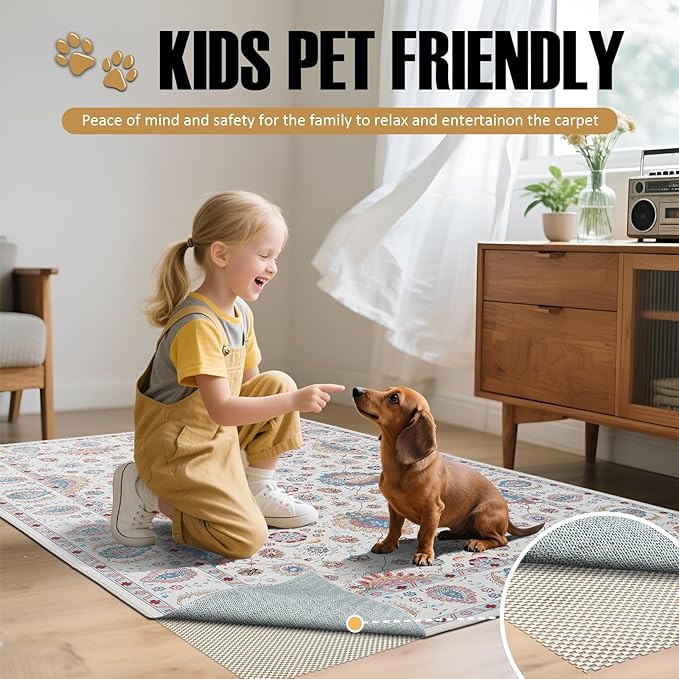 Non Slip Rug Pad Rug Gripper for Hardwood Floors, 9x12Ft Anti Skid Mat for Under Area Rugs, Thick Cushioned Carpet Pad for Floor Protection