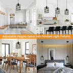 Black Pendant Lights for Kitchen Island, Industrial Farmhouse Pendant Light Fixtures with Seeded Glass Shade, Adjustable Spiral Iron Pendant Lighting for Foyer Hallway Dining Room Kitchen