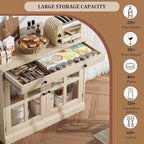 GarveeHome 35.4 in Sideboard Buffet Cabinets with Glass Door, Buffet Cabinet with Storage, Oak Sideboard Cabinet with Drawer, Modern Buffets & Sideboards for Dining Room, Kitchen