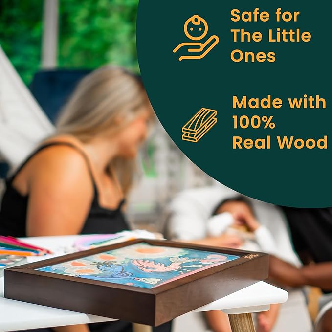 Kids Art Frames 8.5x11, Front Opening Artwork Display Frame for Kids’ Creations – Brown Changeable Frame Holds 250+ Pieces, Show & Store Kids Art, Crafts, and 3D Projects, Easy Wall Hanging