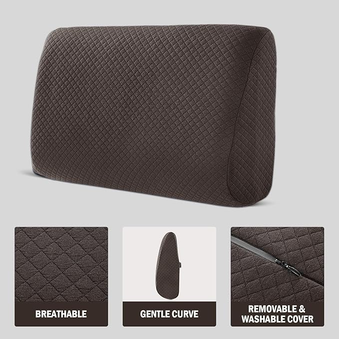 MABOZOO Memory Foam Back Support Cushion for Recliner Chair,Lumbar Support Pillow for Elderly,Extra Large Lumbar Support Pillow with Extension Straps,Dark Coffee