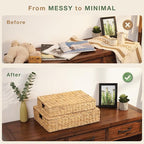 Set of 2 Wicker Baskets with Lid for Organizing - Decorative Storage Boxes With Lids for Home Decor, Shelves - Organic Modern Home Decor - Remote Box - Coffee Table Basket