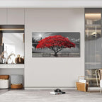 Black and White Red Tree Wall Art Canvas Print Picture Large Red Tree Landscape Modern Artwork for Living Room Bedroom Office Home Wall Decoration Decor With Frame 20x40in