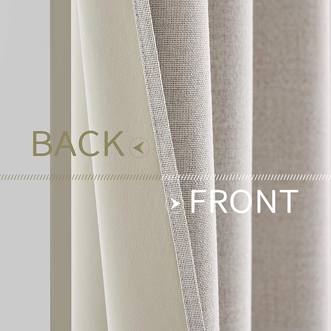 MIULEE 100% Blackout Linen Textured Curtains for Bedroom Solid Thermal Insulated Ivory Grommet Room Darkening Curtains & Drapes Luxury Decor for Living Room Nursery 52 x 45 Inch (2 Panels)