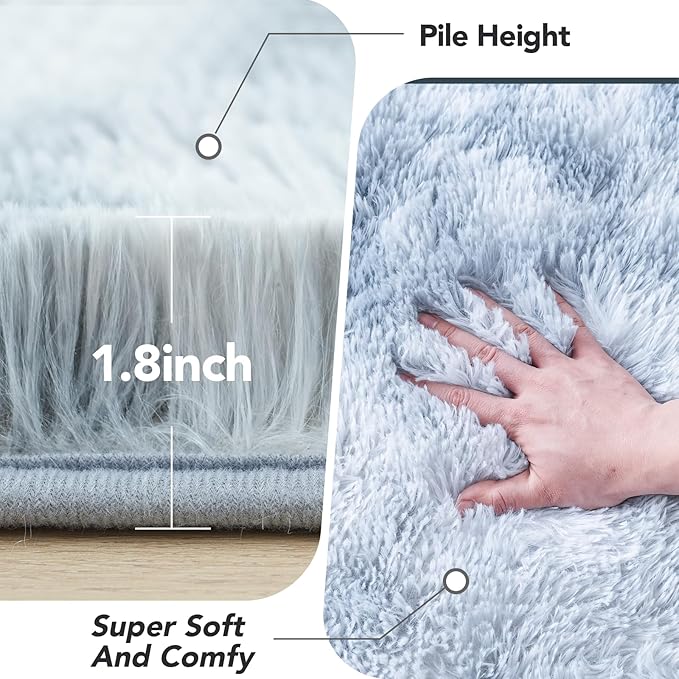 Fluffy Area Rugs for Bedroom 4x6：Grey Plush Area Rug 4x6 - Indoor Modern Shaggy Soft Carpet for Living Room Bedroom Kids Room Nursery (Tie-Dyed Light Gray, 4x6 Feet)