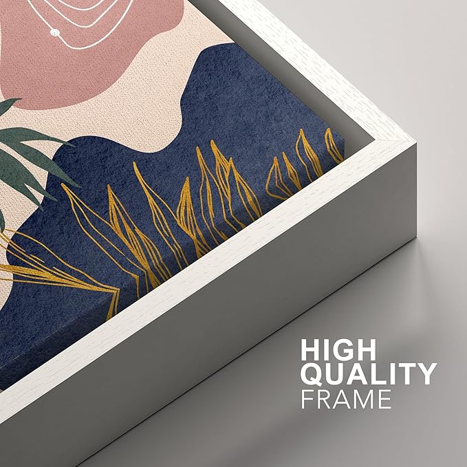 SIGNFORD Framed Canvas Print Wall Art Set Retro Mid-Century Geometric Forest Plants Abstract Shapes Illustrations Modern Art Decorative Bohemian for Living Room, Bedroom, Office - 24"x36"x2 White