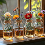Vintage Glass Vases for Flowers, Set of 6 Clear Vases for Farmhouse Wedding Centerpiece Cylinder Bottle for Reception Table Decoration Home Decor Floral Arrangements